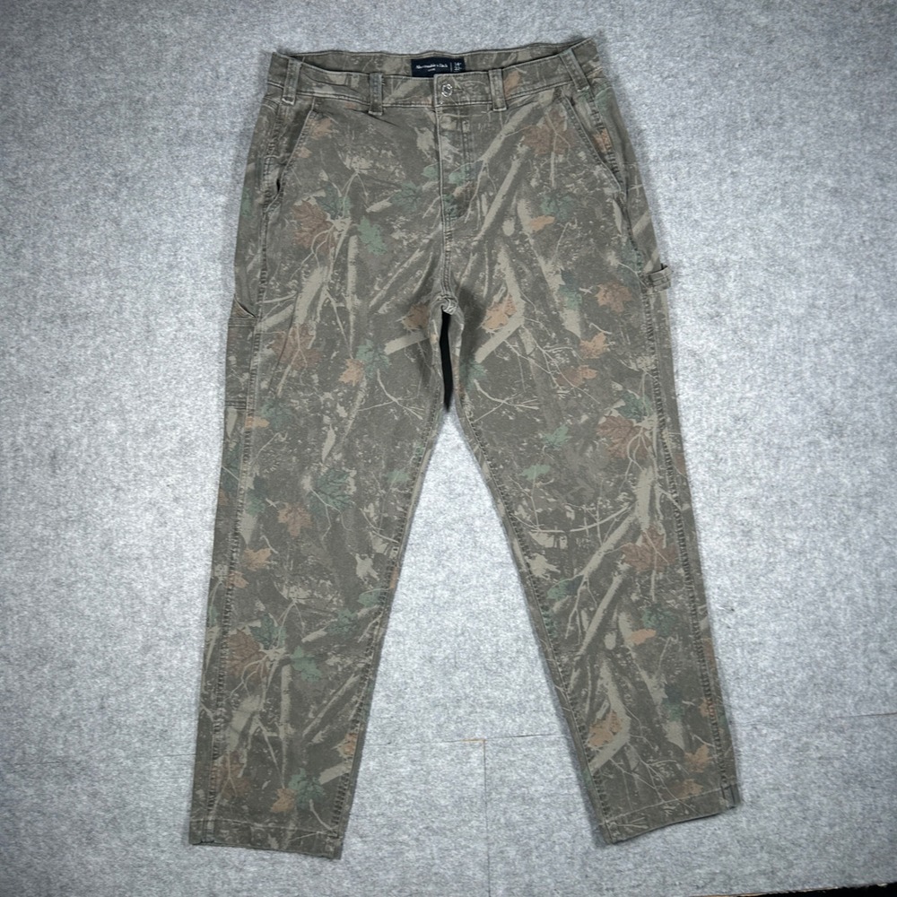 Abercrombie & Fitch Carpenter Pants Mens 34x32 Green Camo Loose Workwear